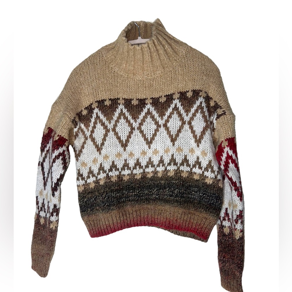 Eslamanda Italian Alpaca Wool blend Fair Isle cropped oversized Sweater